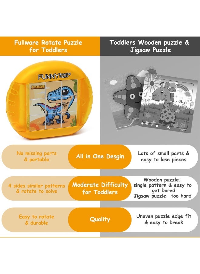 لعبة أحجية الصور المقطوعة الدوارة للأطفال من سن 3 إلى 8 سنوات، 4 في 1 أحجية صور مقطوعة للأطفال الصغار، مناسبة للسفر والسيارات والطائرات ورحلات الطرق والمهارات الحركية الدقيقة، هدية للأولاد والبنات من سن 3 سنوات فما فوق (ديناصور) - Image 5